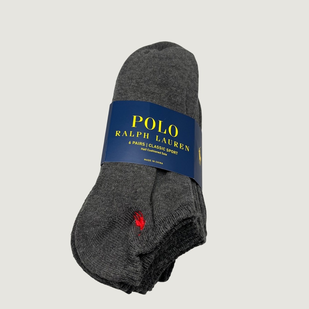 Polo Ralph Lauren Socks Men Gray 6 Pack Classic Sport Athletic No Show Low Cut